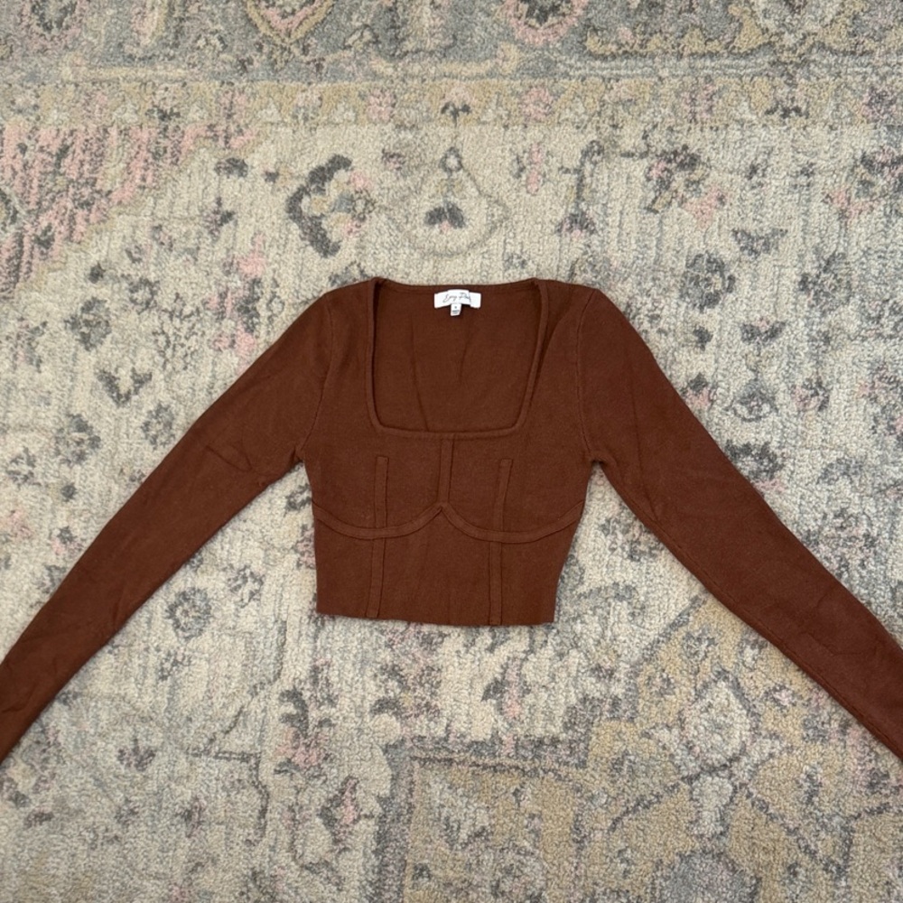 Emory Park Brown Long Sleeve Crop Top